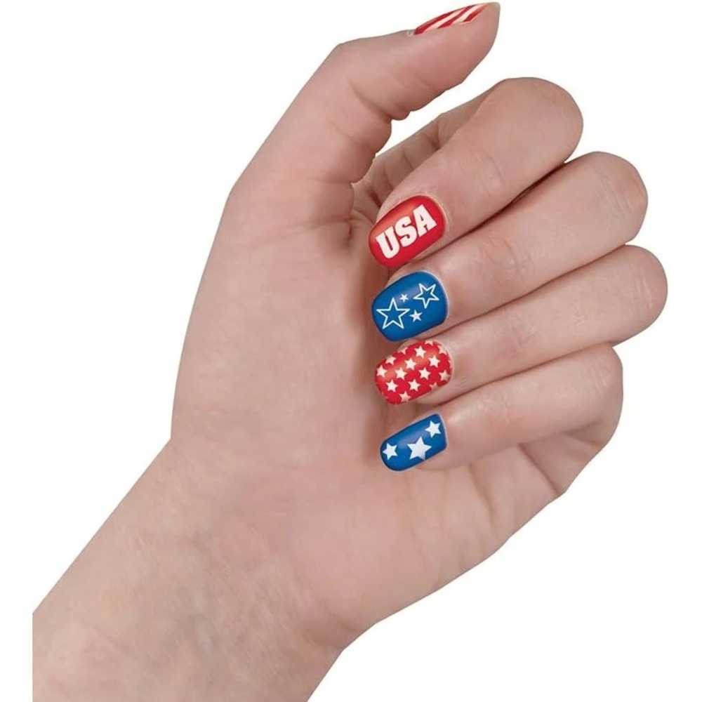 Patriotic USA Nail Stickers Self Adhesive Nail Decals Red White Blue 20 Ct